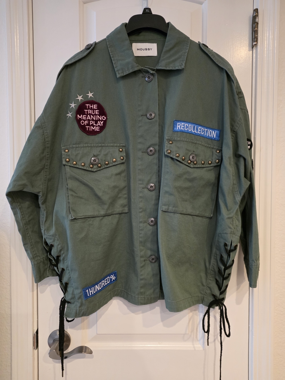 Moussy Olive Green Patch Utility Jacket One Size.